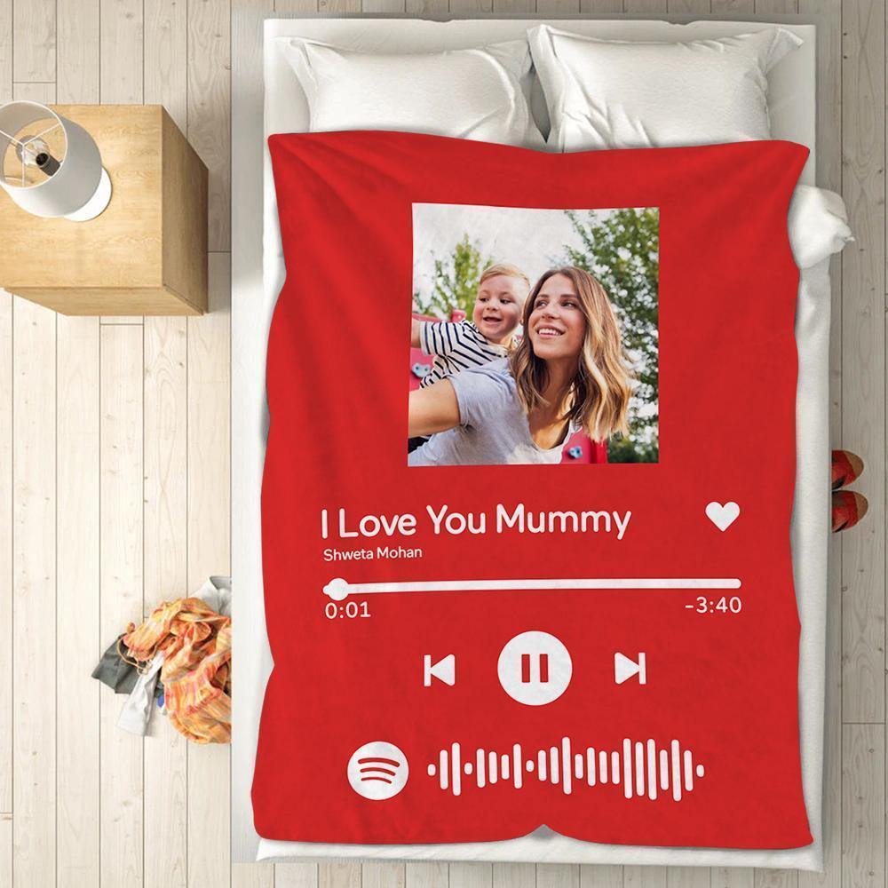 Mother's Day Gift-Scannable Spotify Code Photo Engraved Blanket White Home Memorial Gifts - soufeelus