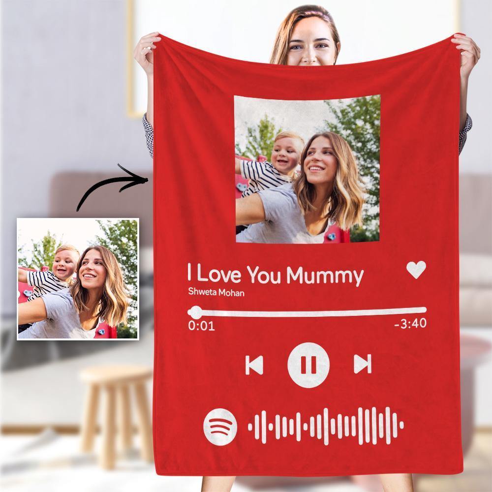 Mother's Day Gift-Scannable Spotify Code Photo Engraved Blanket White Home Memorial Gifts - soufeelus