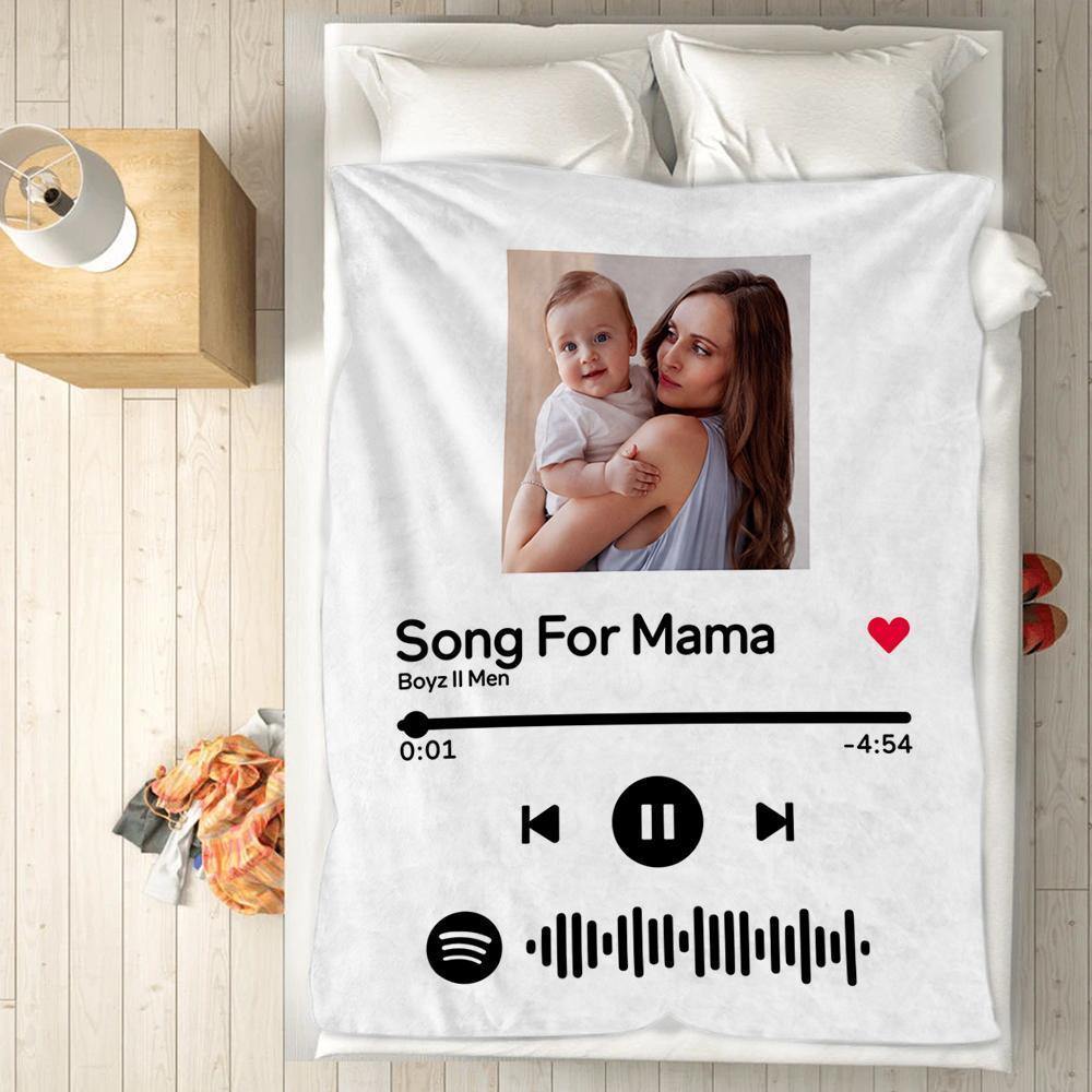 Mother's Day Gift-Scannable Spotify Code Photo Engraved Blanket White Home Memorial Gifts - soufeelus
