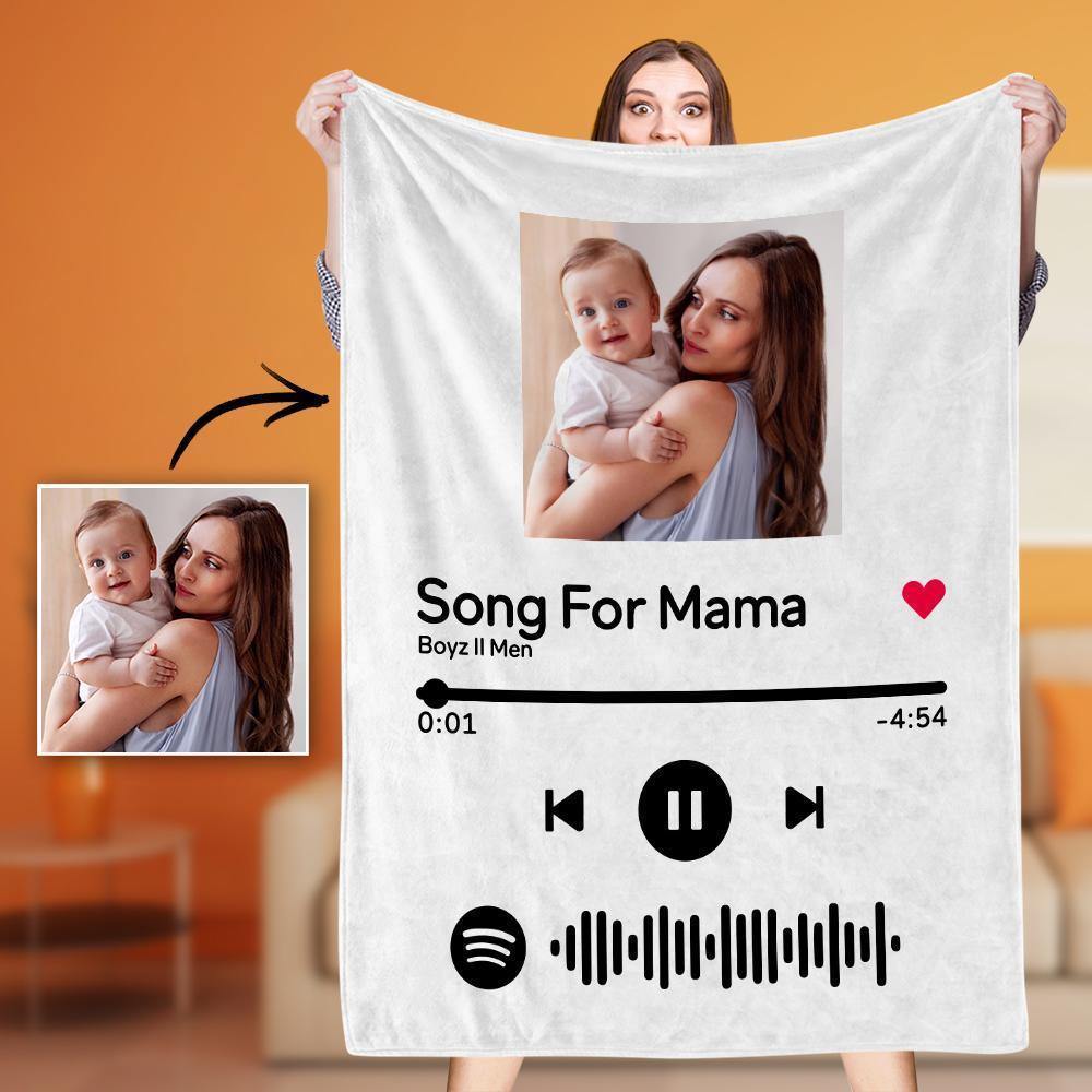 Mother's Day Gift-Scannable Spotify Code Photo Engraved Blanket White Home Memorial Gifts - soufeelus