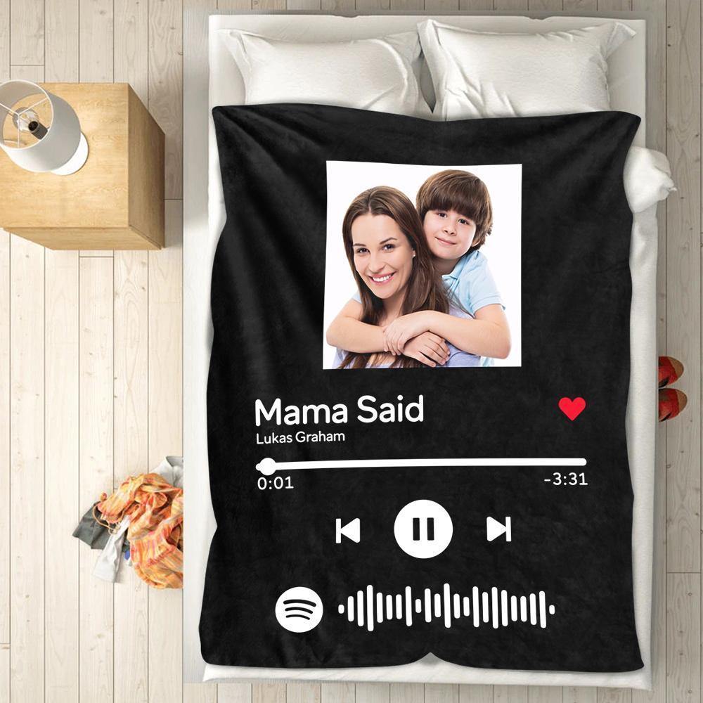 Mother's Day Gift-Scannable Spotify Code Photo Engraved Blanket White Home Memorial Gifts - soufeelus