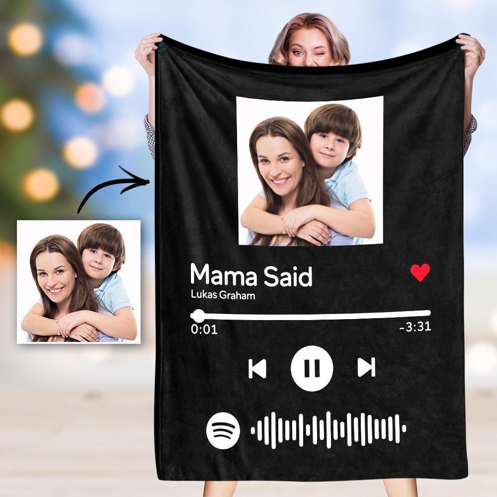 Mother's Day Gift-Scannable Spotify Code Photo Engraved Blanket White Home Memorial Gifts - soufeelus
