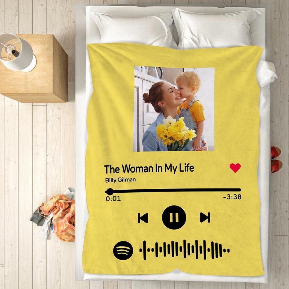 Mother's Day Gift-Scannable Spotify Code Photo Engraved Blanket White Home Memorial Gifts - soufeelus