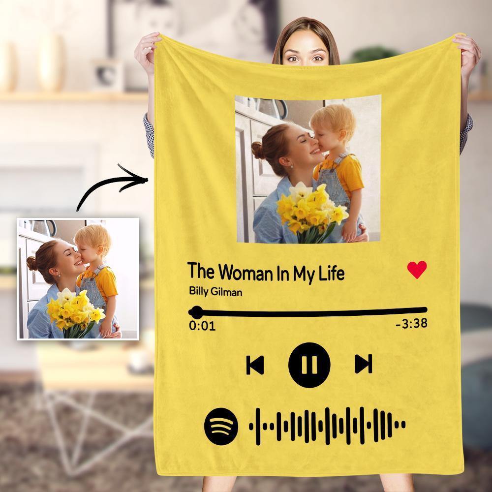 Mother's Day Gift-Scannable Spotify Code Photo Engraved Blanket White Home Memorial Gifts - soufeelus
