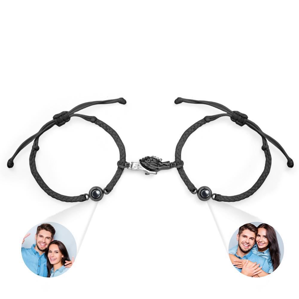 Custom Engraved Bracelet Magnetic Shake Hands Couple Gift - yournamenecklaceau