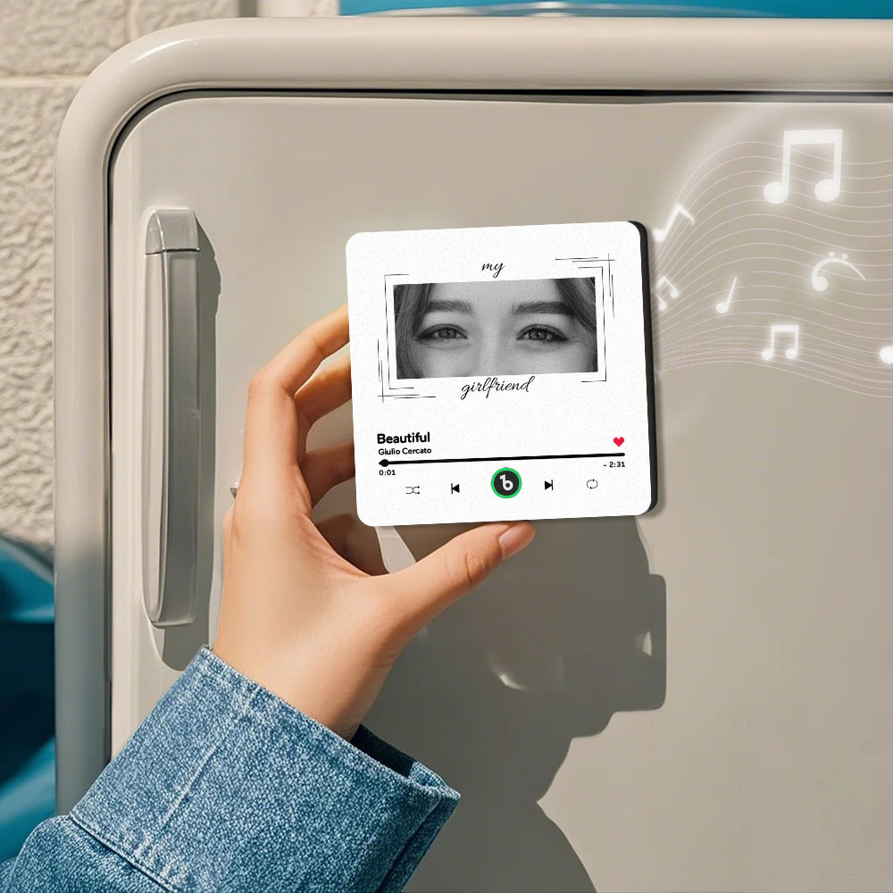 Custom Eyes and Name Music Fridge Magnet and Photo with Frame Music Wall Photo Sticker Music Movement That Can Be Played Best Gifts for Her - NameNecklaceAU