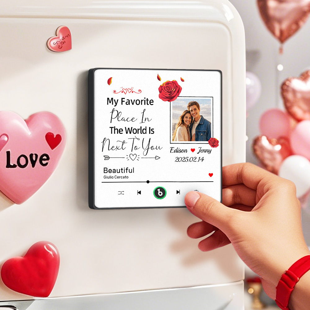 Custom Music Fridge Magnet Personalized Gift with Recordable Voice Photo Unique Anniversary Wedding Christmas Present for Her Him Couples - NameNecklaceAU