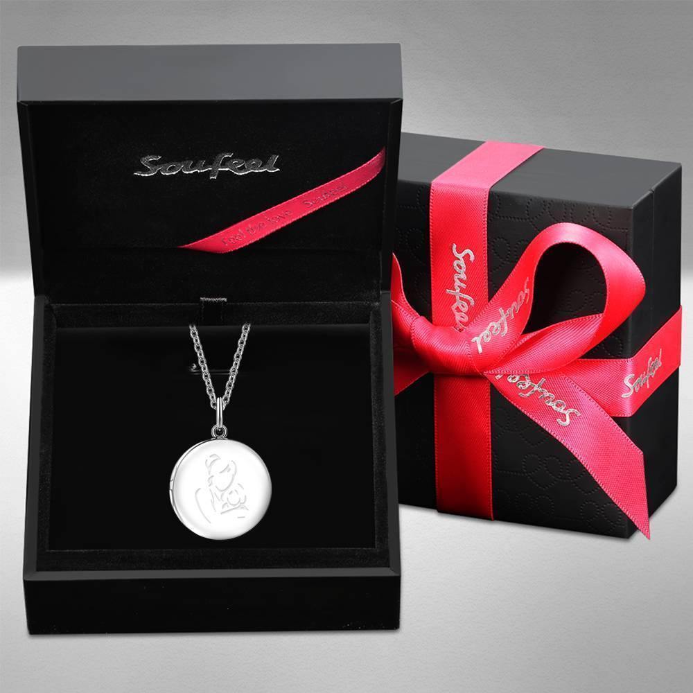 Mother's Necklace - Round Engraved Photo Necklace Silver - yournamenecklace