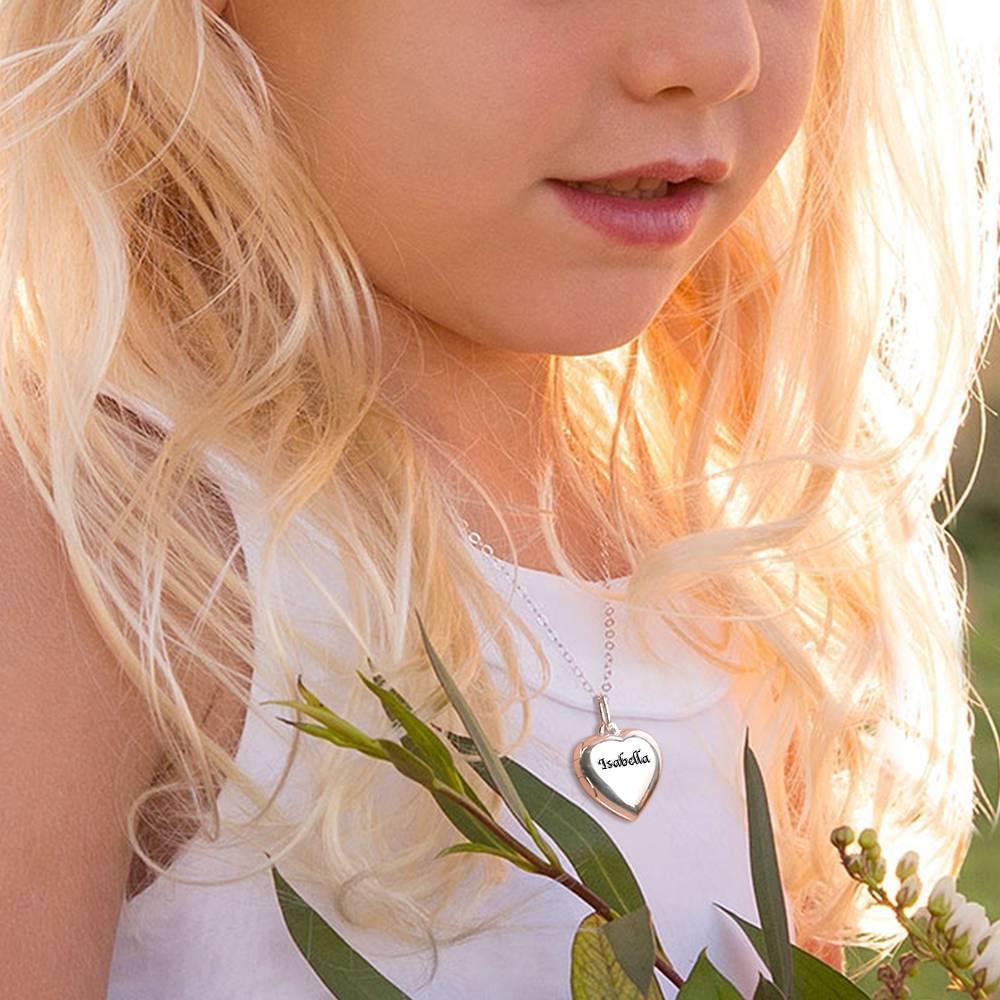 Children's Heart Photo Locket Necklace with Engraving Silver