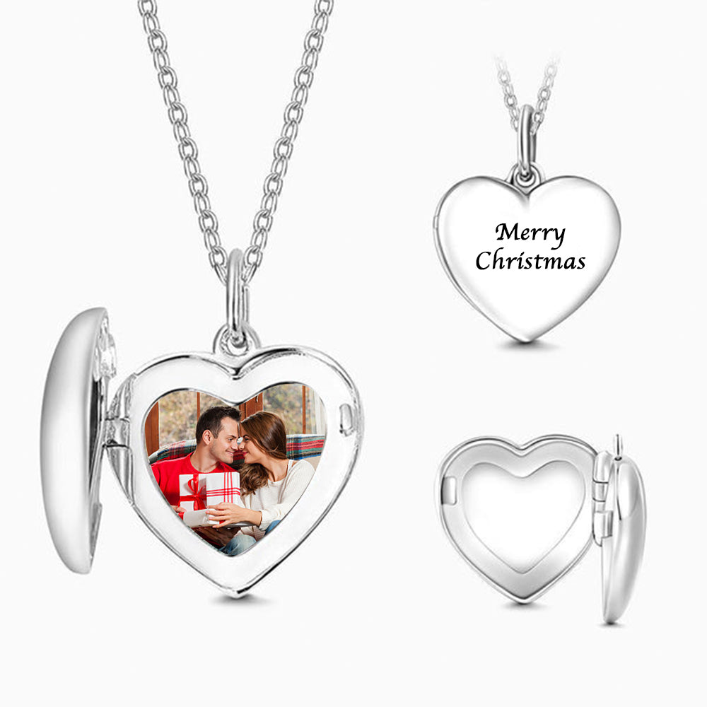 Personalized Gift Children's Heart Photo Locket Necklace with Engraving Silver Christmas Gift