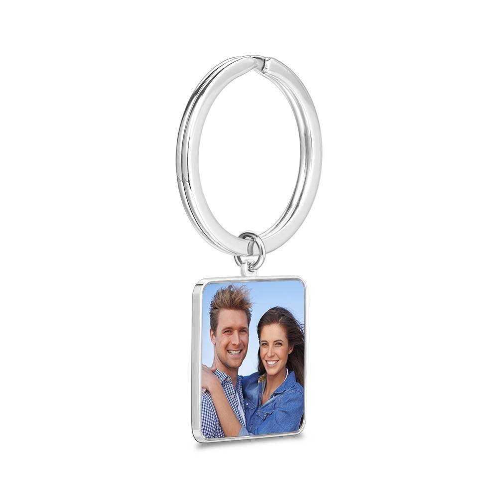 Engraved Square Tag Photo Key Chain Silver - yournamenecklace