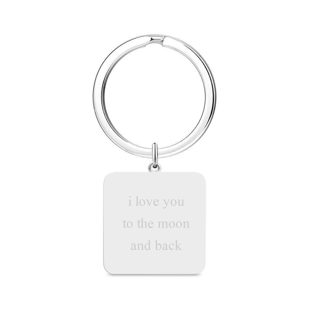 Engraved Square Tag Photo Key Chain Silver - yournamenecklace
