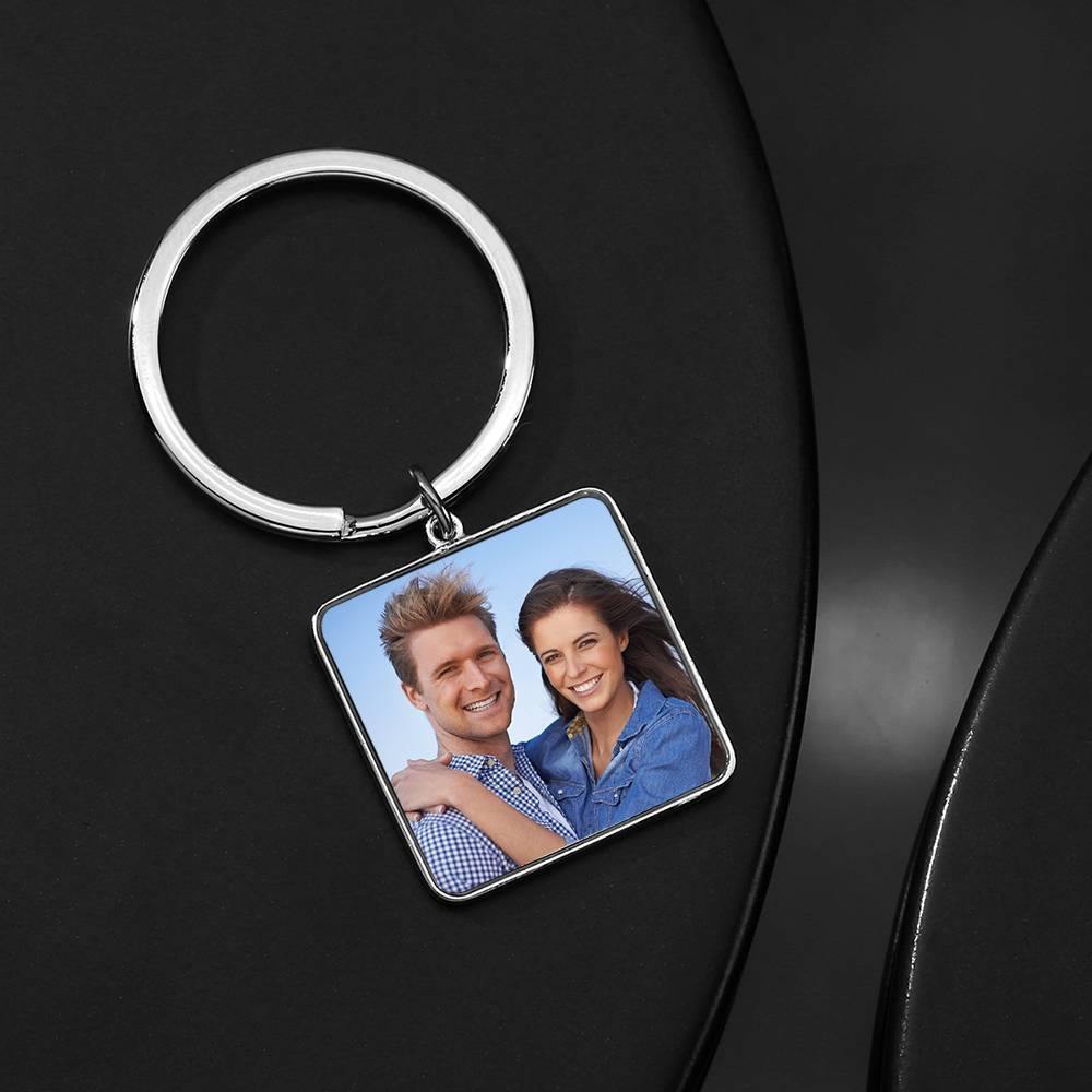Engraved Square Tag Photo Key Chain Silver - yournamenecklace