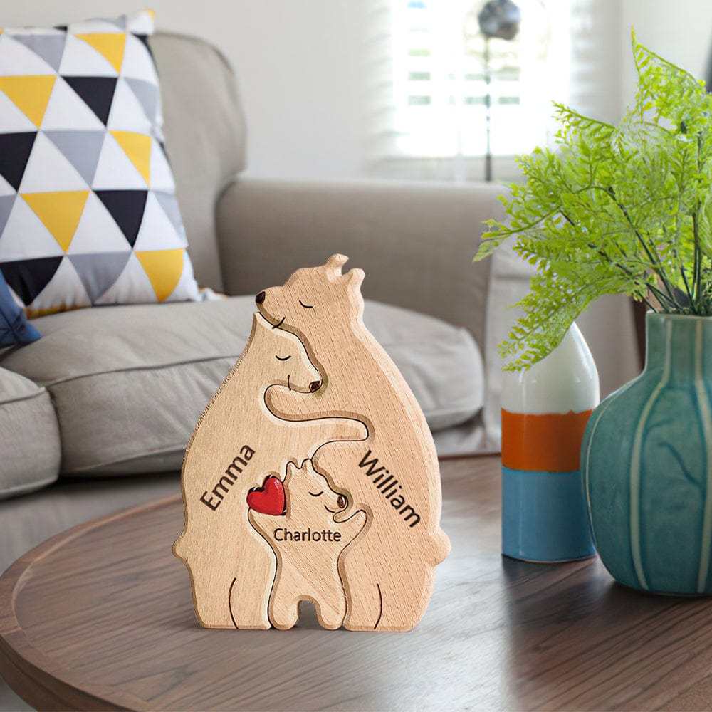Wooden Bears Puzzle Family Custom Names Puzzle Home Decor Gifts - yournamenecklaceau