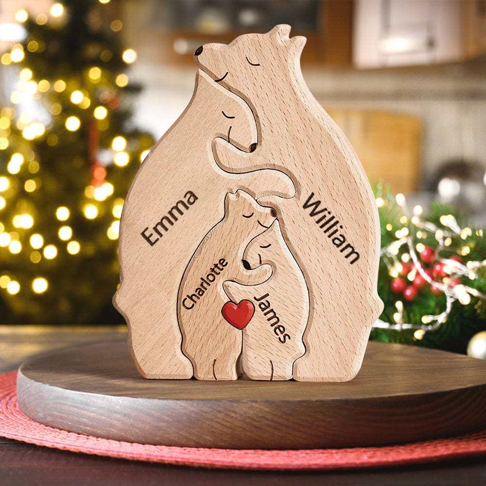 Wooden Bears Puzzle Family Custom Names Puzzle Home Decor Gifts - yournamenecklaceau