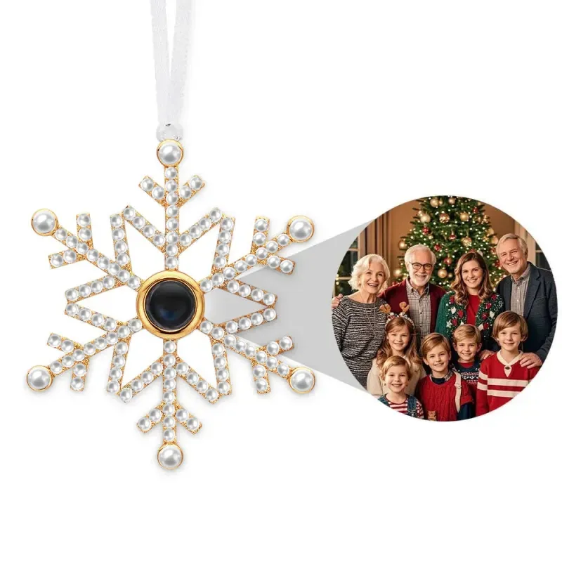 Personalized Projection Ornament Custom Photo Dark Green Snowflake Christmas Ornament Gifts