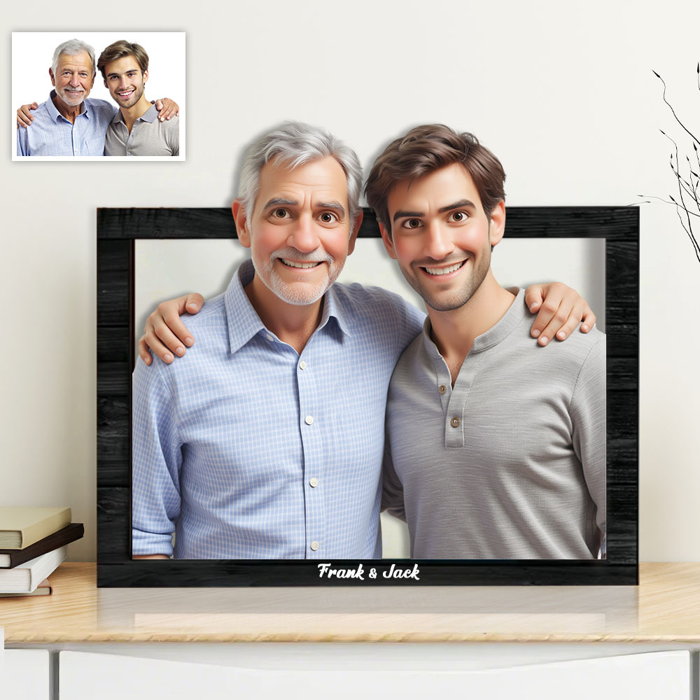 Custom Comic Style 3D Family Portrait Wooden Photo Frame Sign Personalized Father's Day Gift from Kids - NameNecklaceAU