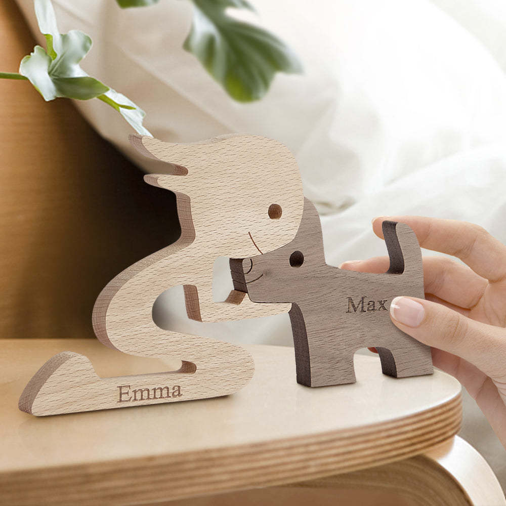 Woman and Dog Wooden Pet Carving Blocks Custom Name Table Decor Gifts for Pet Lovers - yournamenecklaceau