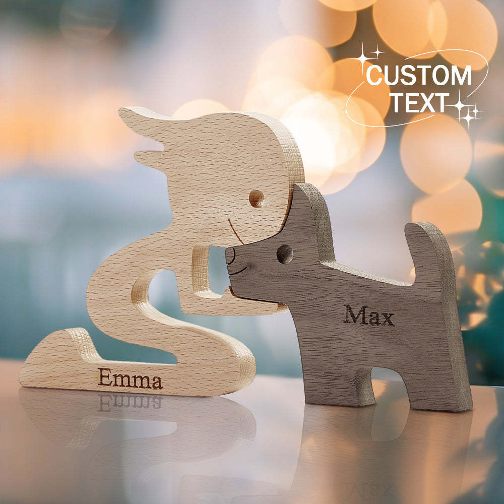 Woman and Dog Wooden Pet Carving Blocks Custom Name Table Decor Gifts for Pet Lovers - yournamenecklaceau