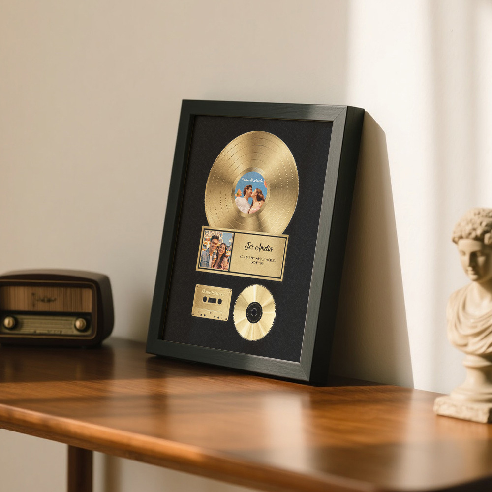 Personalized Golden Record Style Music Decor, Custom Music Photo Name, Custom Photo Music Plaque, Personalized Song Plaque, Click to Play No Phone Needed for Loved Ones - NameNecklaceAU
