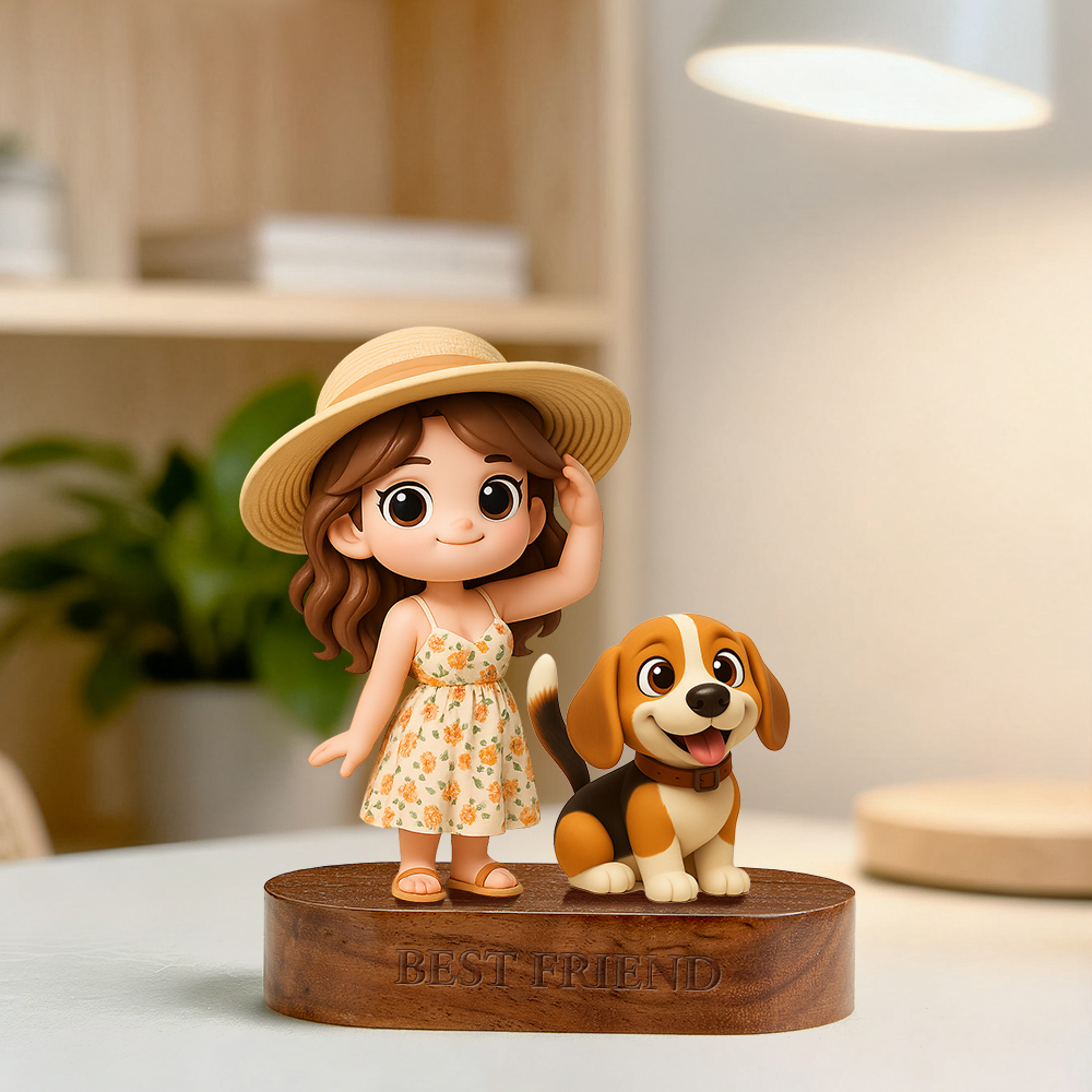 Valentine's Day gift Custom 3D Figurine Engraved Wooden Base Custom Name Personalized Message Solid Wood Stand for Home Decor & Anniversary Keepsake Gift - NameNecklaceAU