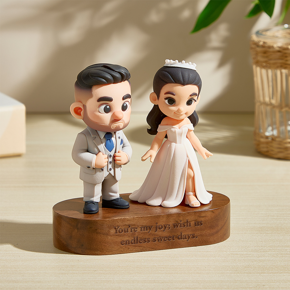 Valentine's Day gift Custom 3D Figurine Engraved Wooden Base Custom Name Personalized Message Solid Wood Stand for Home Decor & Anniversary Keepsake Gift - NameNecklaceAU