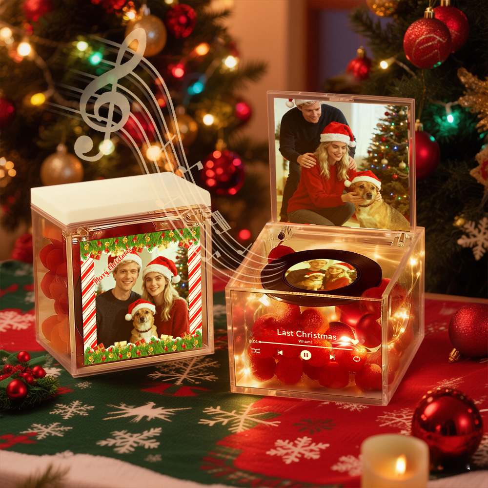 Mini Music Record Auto-Music Player Custom Photo with Light Personalized Music Acrylic Box - NameNecklaceAU