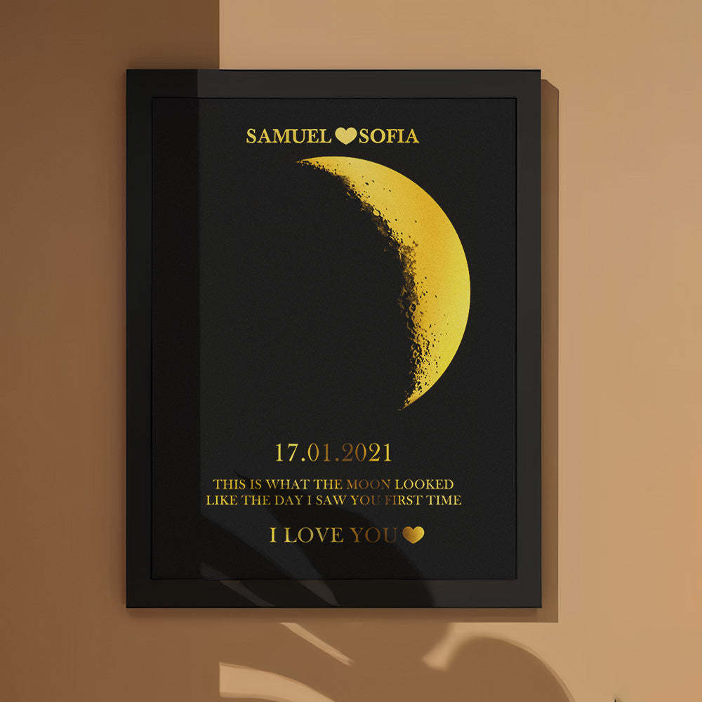 Personalized Moon Phase Foil Print Wooden Frame with Custom Text - yournamenecklaceau