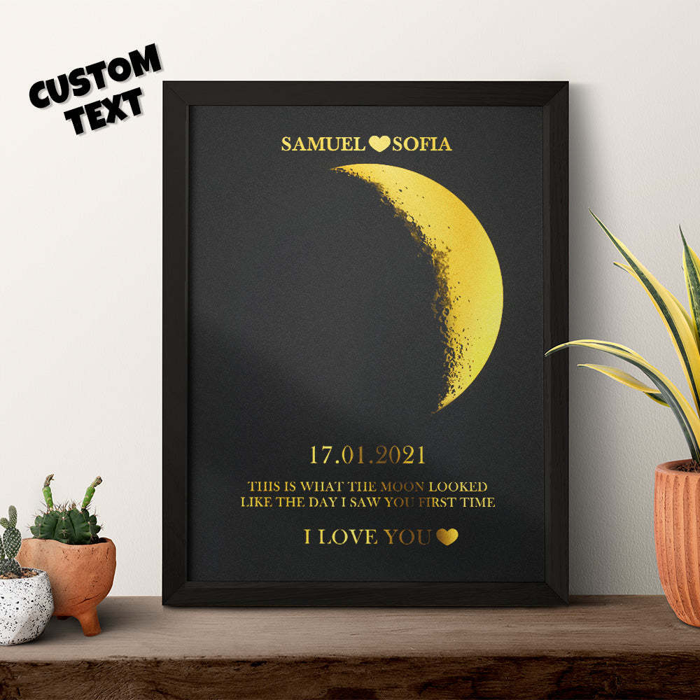 Personalized Moon Phase Foil Print Wooden Frame with Custom Text - yournamenecklaceau