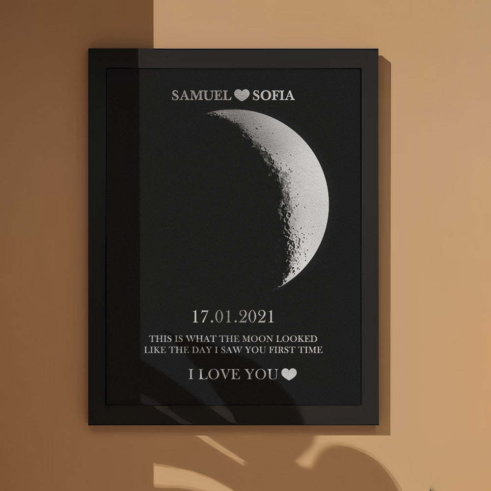 Personalized Moon Phase Foil Print Wooden Frame with Custom Text - yournamenecklaceau