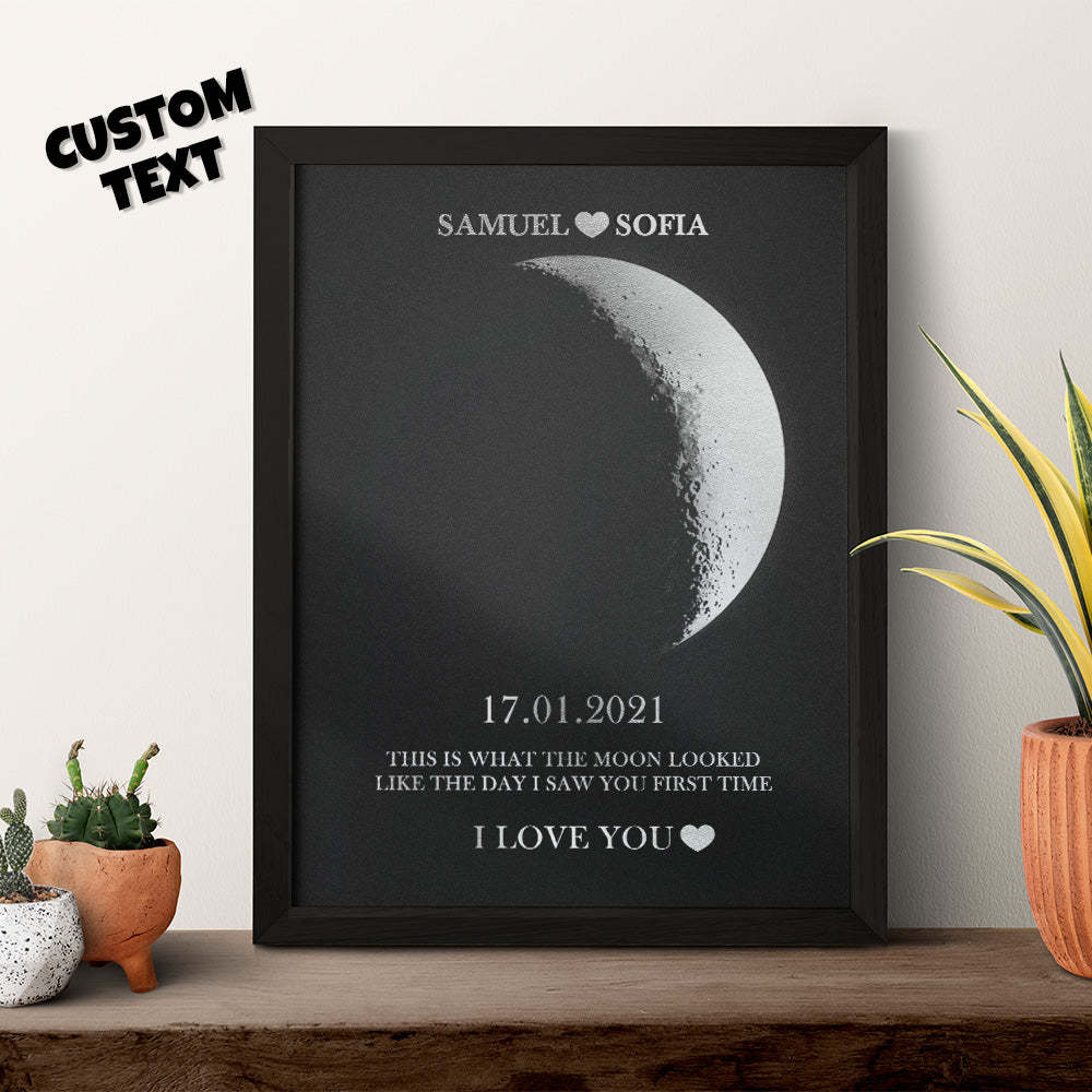 Personalized Moon Phase Foil Print Wooden Frame with Custom Text - yournamenecklaceau