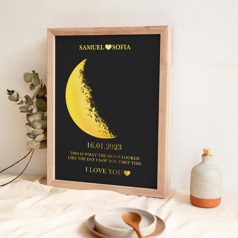 Personalized Moon Phase Foil Print Wooden Frame with Custom Text - yournamenecklaceau