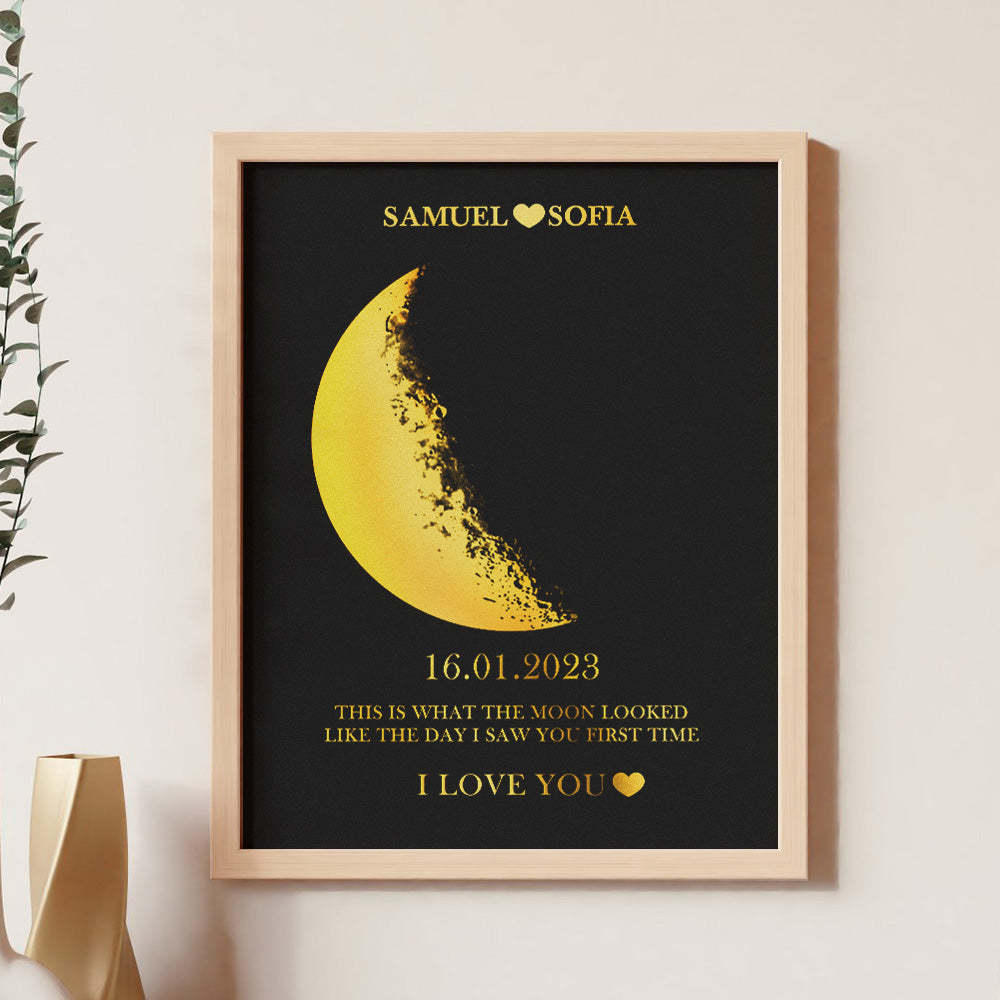 Personalized Moon Phase Foil Print Wooden Frame with Custom Text - yournamenecklaceau
