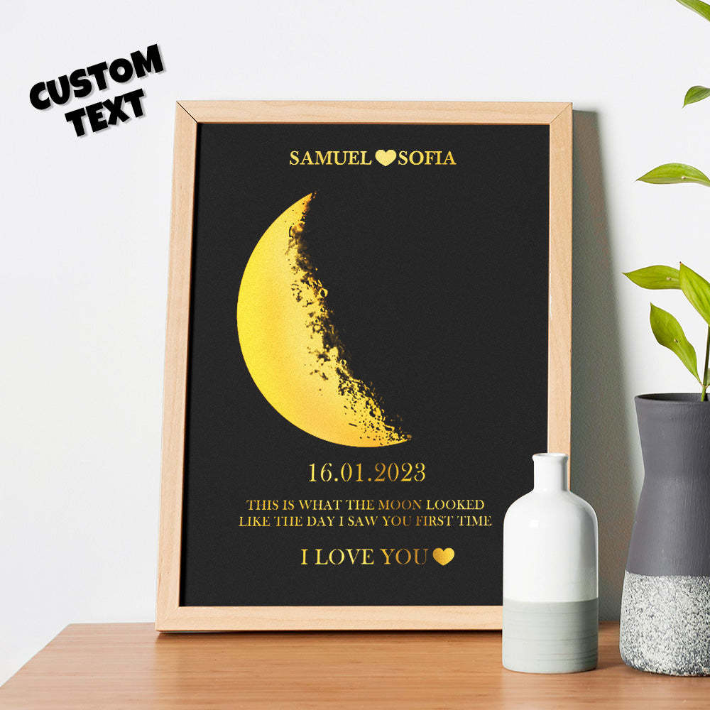 Personalized Moon Phase Foil Print Wooden Frame with Custom Text - yournamenecklaceau