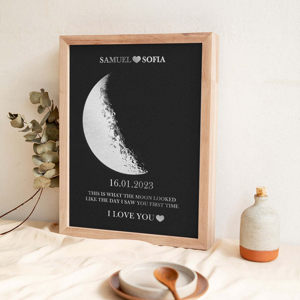 Personalized Moon Phase Foil Print Wooden Frame with Custom Text - yournamenecklaceau