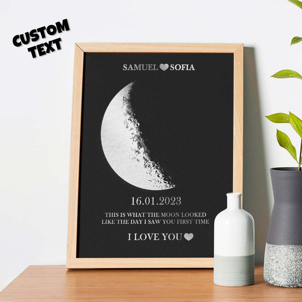 Personalized Moon Phase Foil Print Wooden Frame with Custom Text - yournamenecklaceau