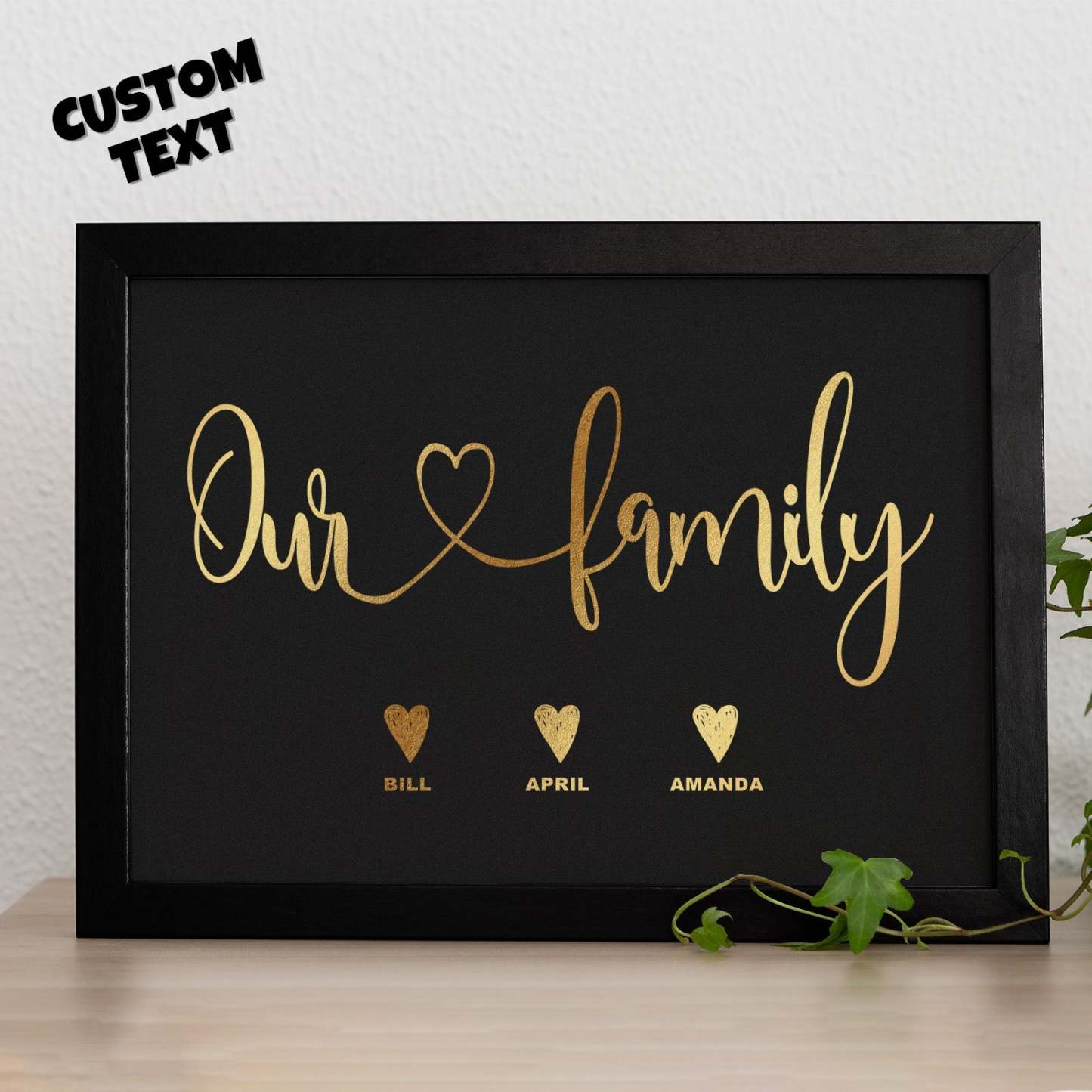 Custom Name Metallic Foil Print Wooden Frame Personalized Name With Heart Or Paws Family Gift - yournamenecklaceau