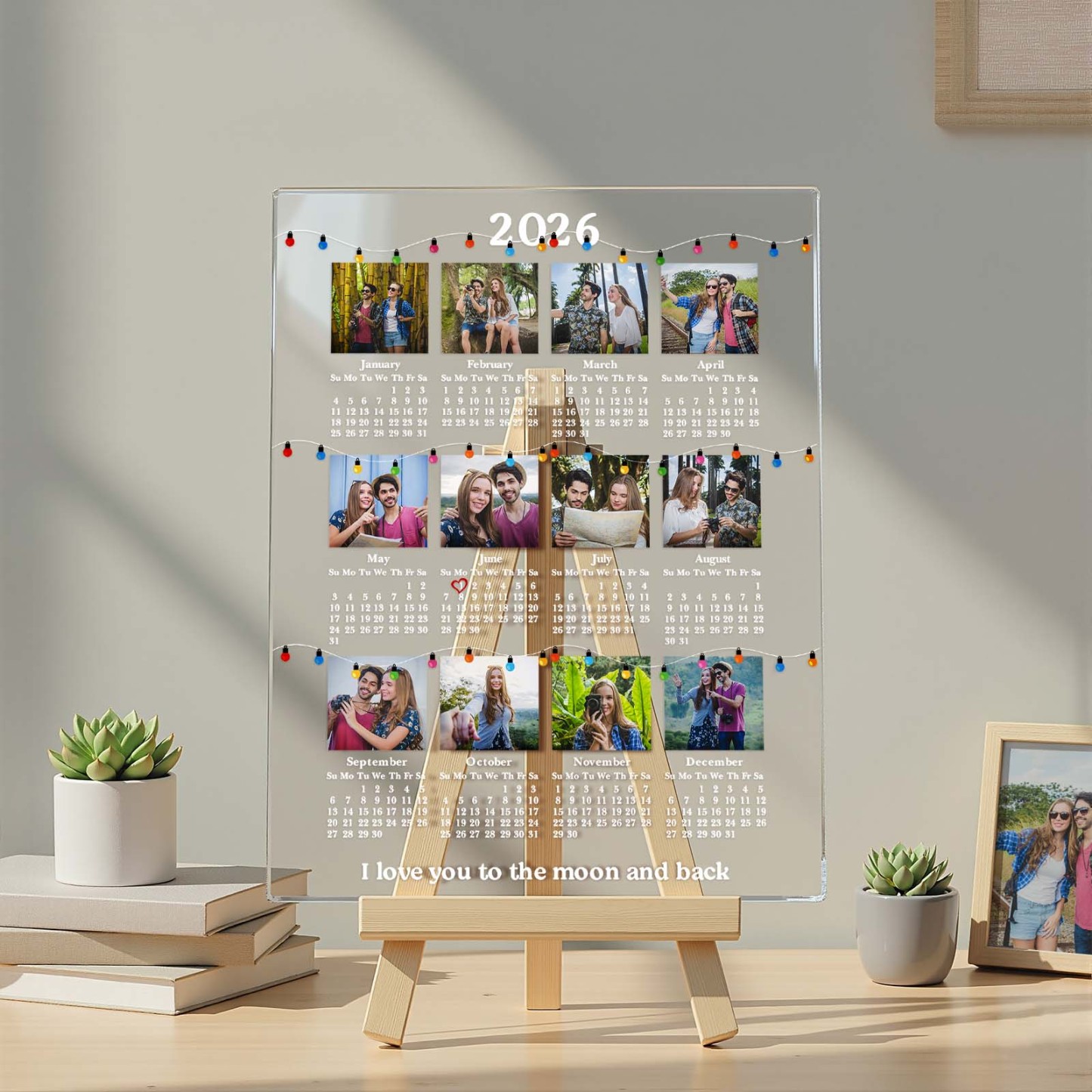 Valentine's Day Gifts Personalized Photo 2026 Calendar Light Custom Couple Picture Glow Night Light Desk Calendar 2026 New Year Gifts - NameNecklaceAU