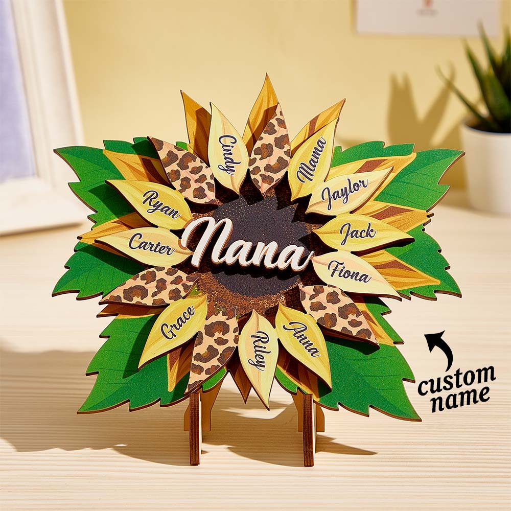 Nana, Mom, Auntie Sunflower - Birthday, Loving Gift for Mom, Grandma Family Home Decor Personalized 2 Layered Wooden Plaque With Stand - yournamenecklaceau