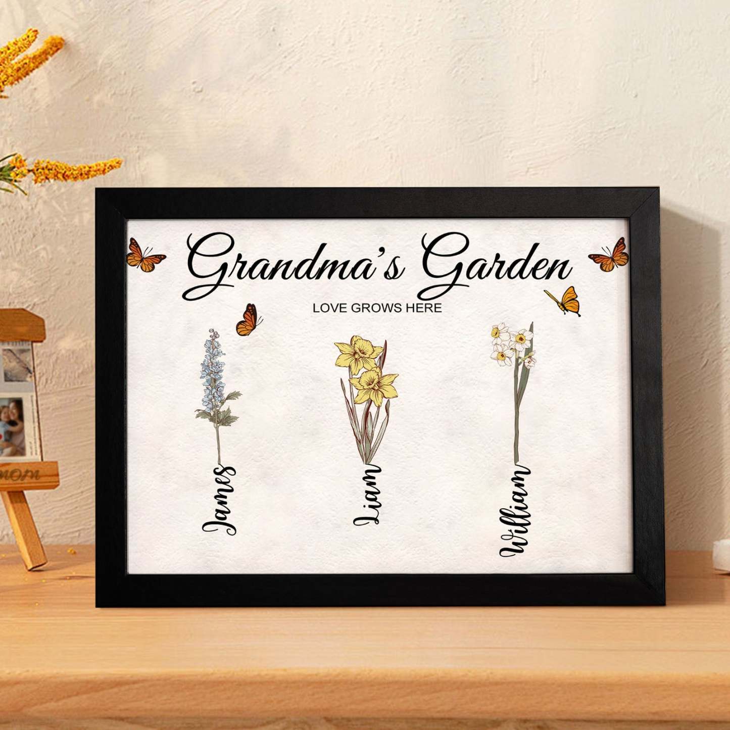 Custom Grandma's Garden Vintage Wooden Photo Frame Personalized Birth Flower Photo Frame Mother's Day Gift - yournamenecklaceau