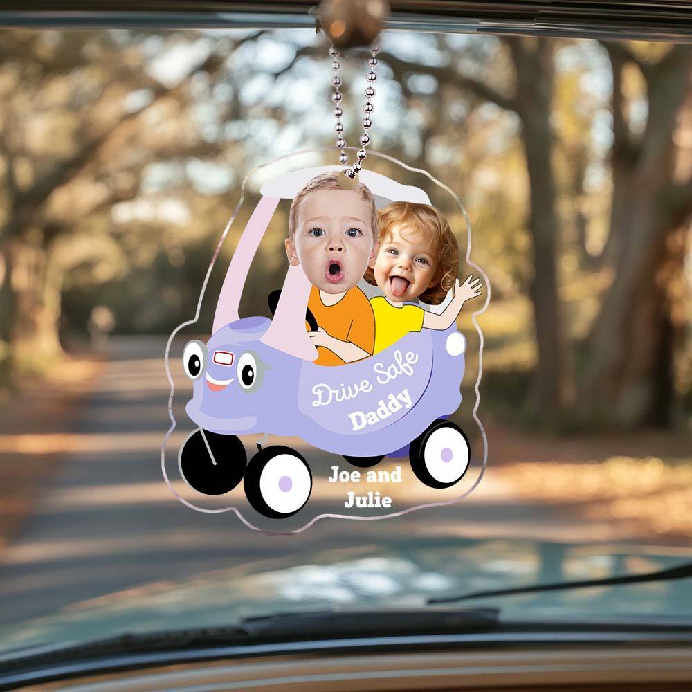 Gifts for Father Kid Face Toy Car Drive Safe Daddy Baby Photo Face Father's Day Gift New Dad Gift 1st Fathers Day Gift For Him Two Photos - NameNecklaceAU