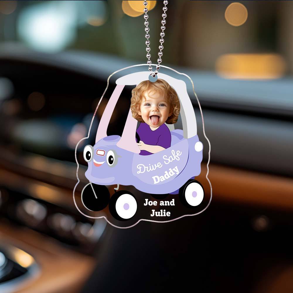 Gifts for Father Kid Face Toy Car Drive Safe Daddy Baby Photo Face Father's Day Gift New Dad Gift 1st Fathers Day Gift For Him Two Photos - NameNecklaceAU