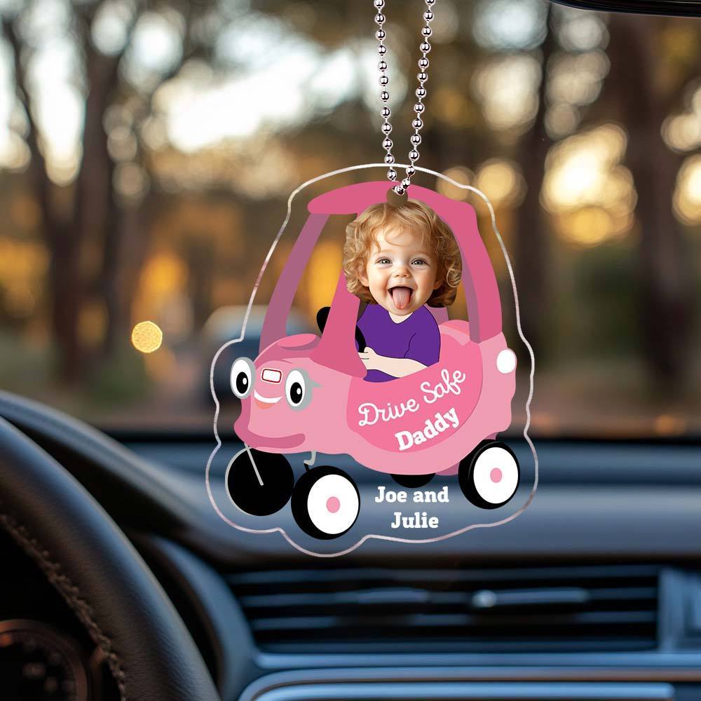 Gifts for Father Kid Face Toy Car Drive Safe Daddy Baby Photo Face Father's Day Gift New Dad Gift 1st Fathers Day Gift For Him Two Photos - NameNecklaceAU
