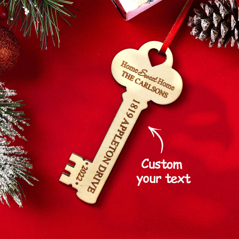 Personalized New Home Christmas Ornament Wooden Key Decoration for Housewarming Gift - yournamenecklaceau