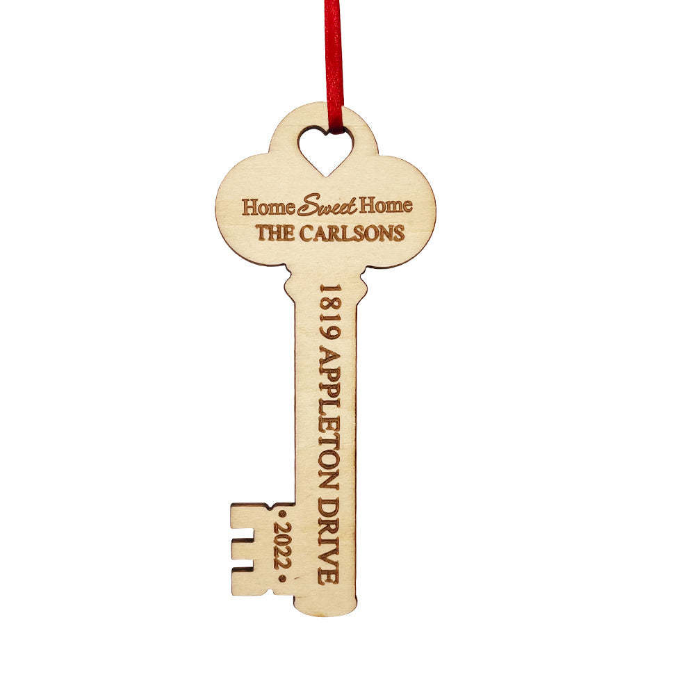 Personalized New Home Christmas Ornament Wooden Key Decoration for Housewarming Gift - yournamenecklaceau