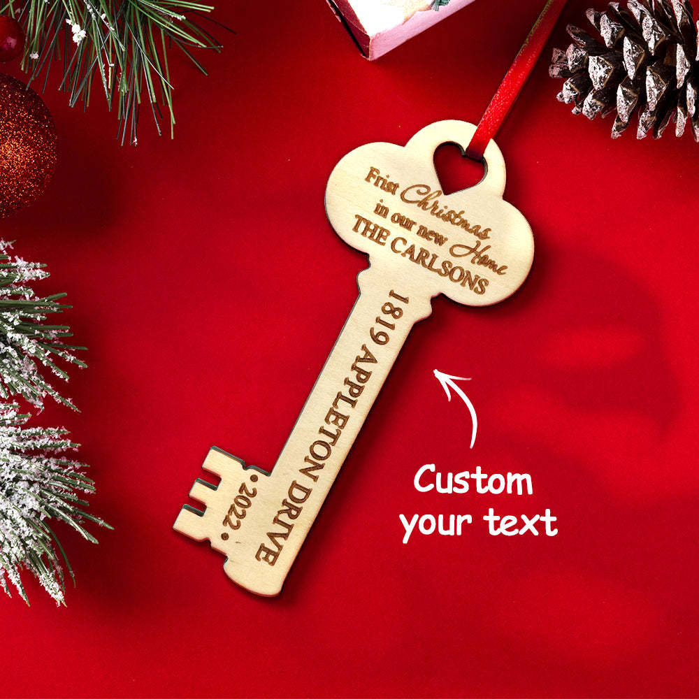 Personalized New Home Christmas Ornament Wooden Key Decoration for Housewarming Gift - yournamenecklaceau