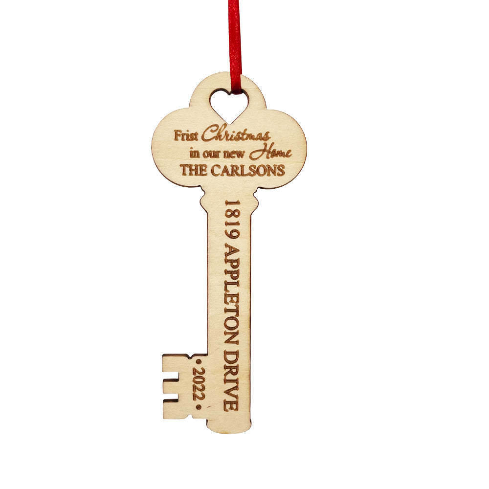 Personalized New Home Christmas Ornament Wooden Key Decoration for Housewarming Gift - yournamenecklaceau