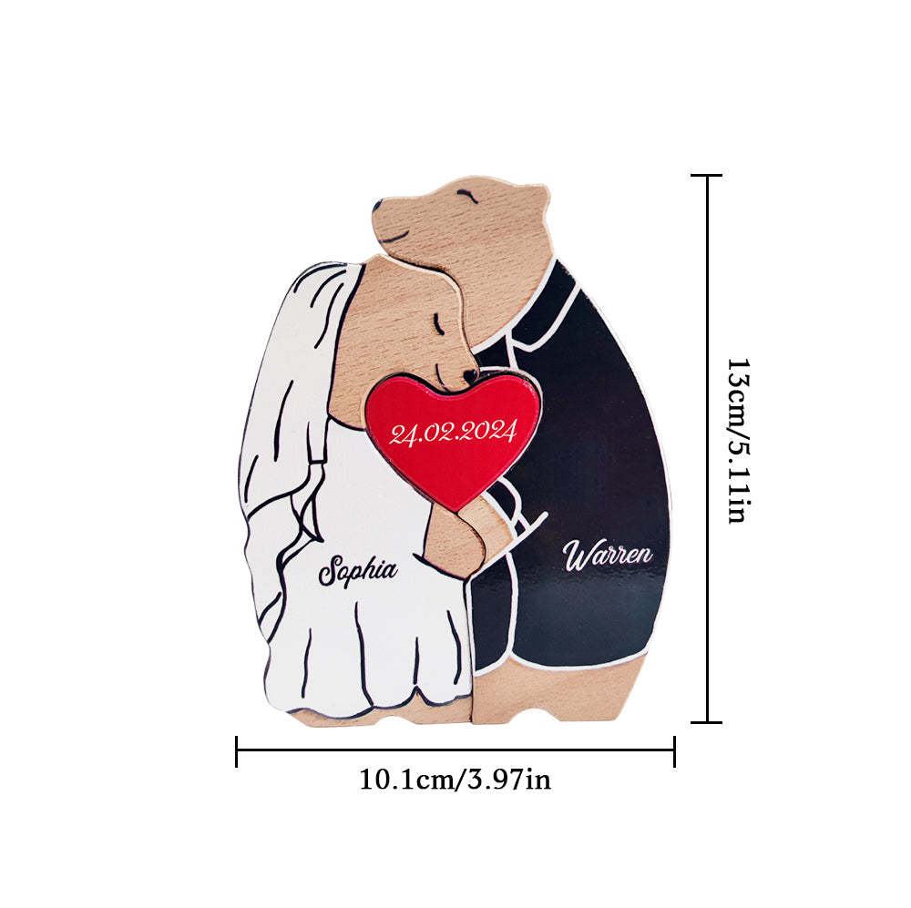 Personalized Wooden Bear Custom Couple Names Puzzle Unique Valentine's Day Gifts - yournamenecklaceau