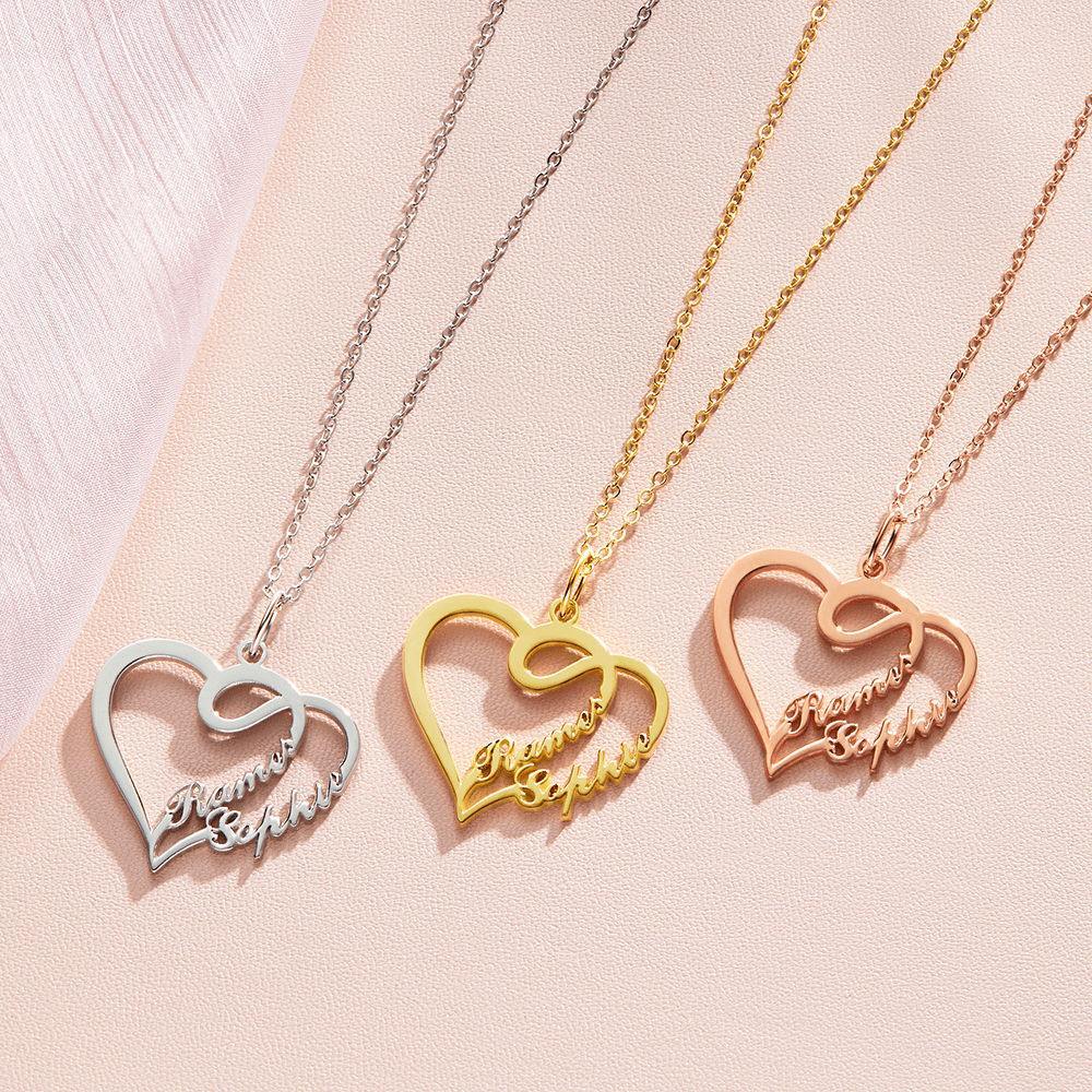 Overlapping Heart Two Name Necklace Silver - yournamenecklace