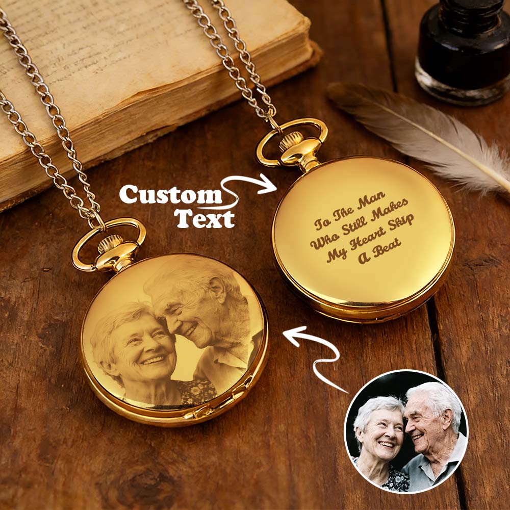 Personalized Photo Pocket Watch Cusomt Vintage Pocket Watch Custom Text Engraving Customized Date Pocket Watch Gift for Him